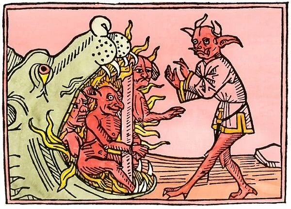 PMYT2A-00081. Dragon-mouth of Hell.. Hand-colored woodcut reproduction of an illustration