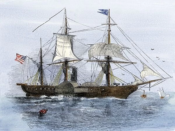 PNAV2A-00010. USS Mississippi, flagship of Mathew Perrys expedition to Japan, 1852.