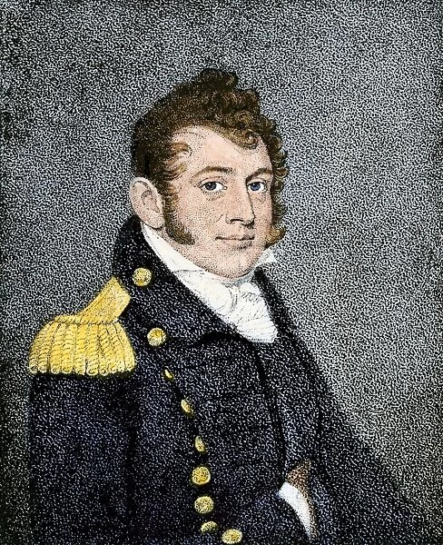 PNAV2A-00031. Oliver Hazard Perry.. Hand-colored woodcut of a 19th-century portrait