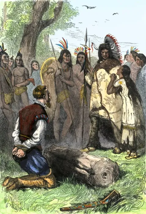 Framed Print : Pocahontas appeals to Powhatan to spare John Smiths life Framed Print : Pocahontas appeals to Powhatan to spare John Smiths life