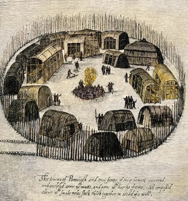 Framed Print : Pomelock, a Native American village enclosed with palisades Framed Print : Pomelock, a Native American village enclosed with palisades