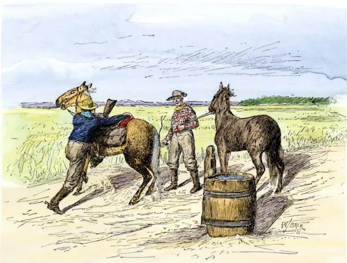 Framed Print : Pony Express rider changing horses at a relay station Framed Print : Pony Express rider changing horses at a relay station