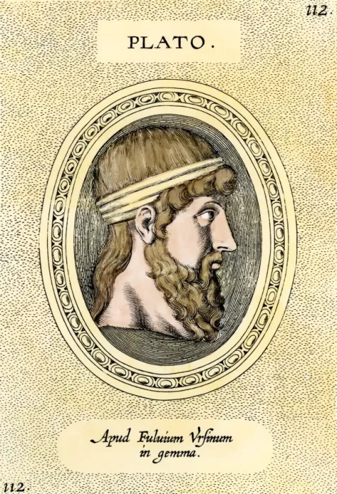 Framed Print : Plato. Portrait of Plato.. Hand-colored engraving from the 17th century Framed Print : Plato. Portrait of Plato.. Hand-colored engraving from the 17th century