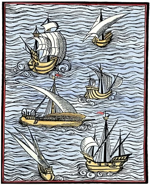 Portuguese caravels. Caravels, from ' Libre de cololat tractat dels fet maritims