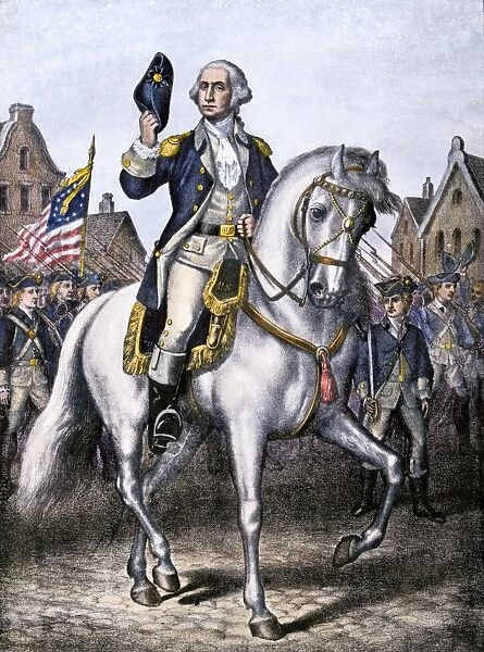PPRE2A-00128. General George Washington leading troops on parade in New York City