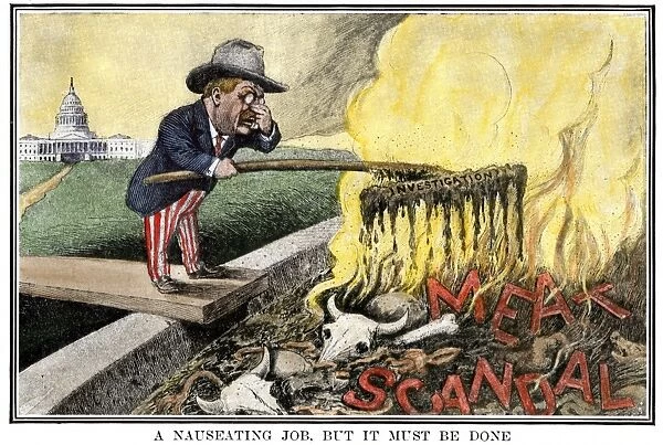 PPRE2A-00147. Cartoon of President Theodore Roosevelt as a muckraker cleaning