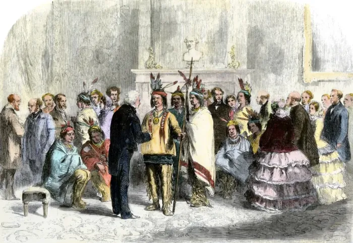 Framed Print : President Buchanan concluding a truce between Pawnees and Poncas Framed Print : President Buchanan concluding a truce between Pawnees and Poncas