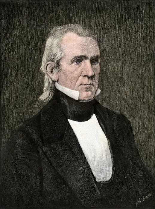 Framed Print : President James K. Polk. Hand-colored woodcut of a 19th-century portrait Framed Print : President James K. Polk. Hand-colored woodcut of a 19th-century portrait