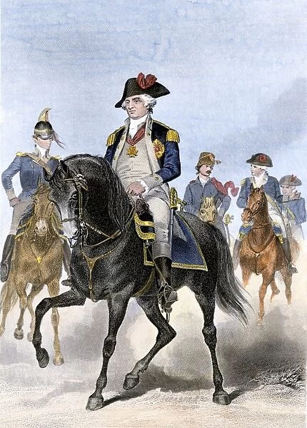 PREV2A-00013. Baron von Steuben on horseback with other Continental Army