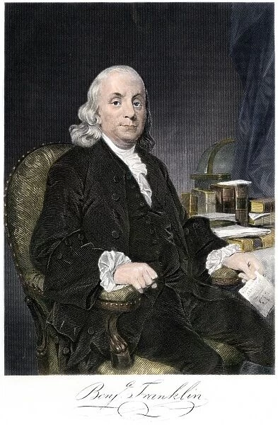 PREV2A-00046. Benjamin Franklin, seated, with autograph.