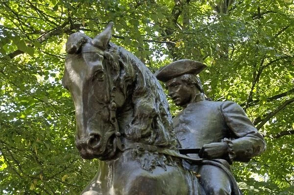 PREV2D-00037. Paul Revere statue near Old North Church in Boston, Massachusetts.