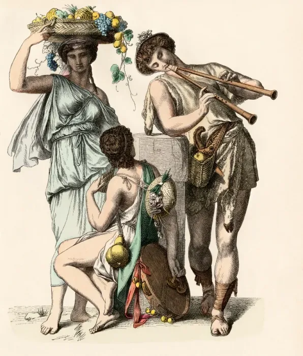Framed Print : Priest of Bacchus playing for young ladies Framed Print : Priest of Bacchus playing for young ladies