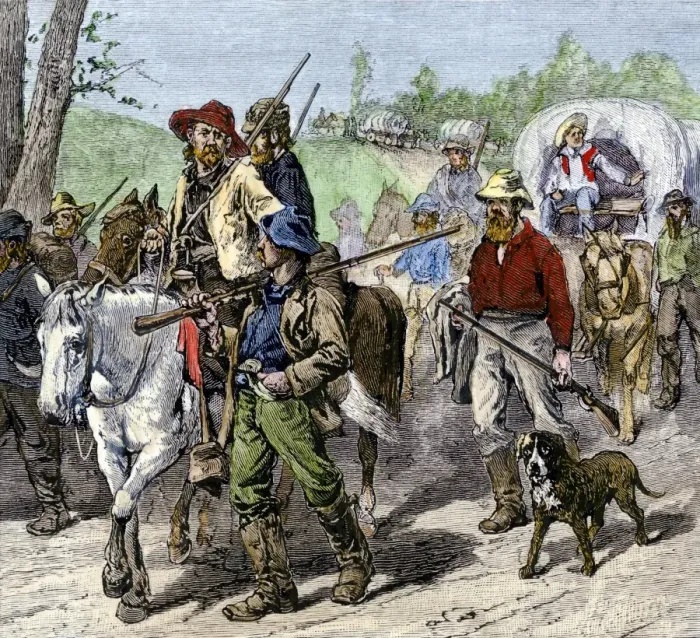 Framed Print : Pro-slavery voters from Missouri entering Kansas Territory, 1850s Framed Print : Pro-slavery voters from Missouri entering Kansas Territory, 1850s