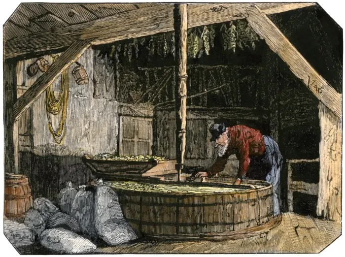 Framed Print : Producing flour in a windmill, Nantucket, 1800s