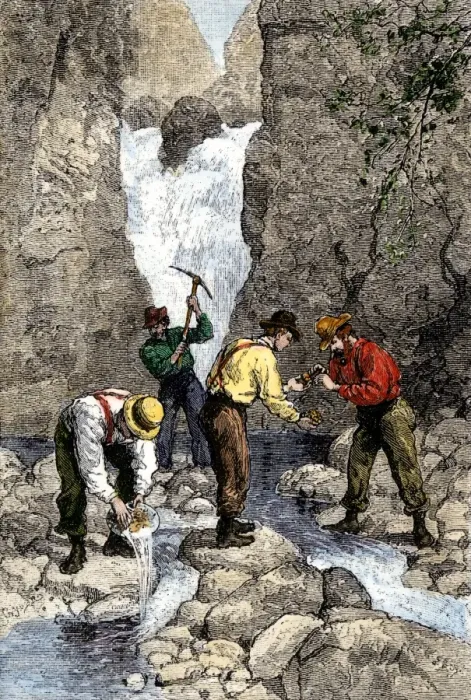 Framed Print : Prospectors finding gold in a Georgia stream Framed Print : Prospectors finding gold in a Georgia stream
