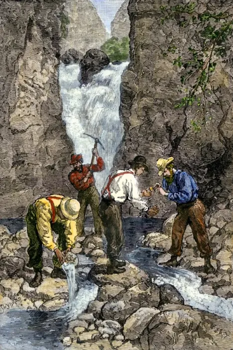 Framed Print : Prospectors finding gold in a stream during the California Gold Rush Framed Print : Prospectors finding gold in a stream during the California Gold Rush