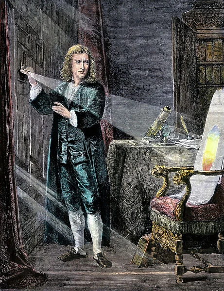 PSCI2A-00011. Isaac Newton using a prism to analyze the colors in a ray of light.