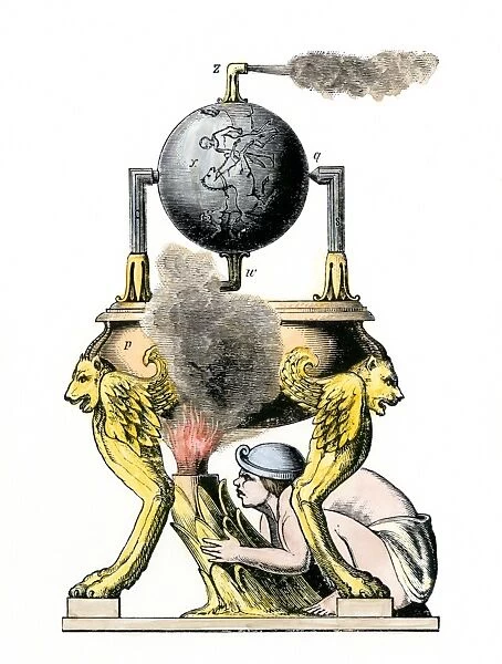 PSCI2A-00063. Ancient Greek aeolipile, or steam-engine, as designed by Hero of Alexandria.