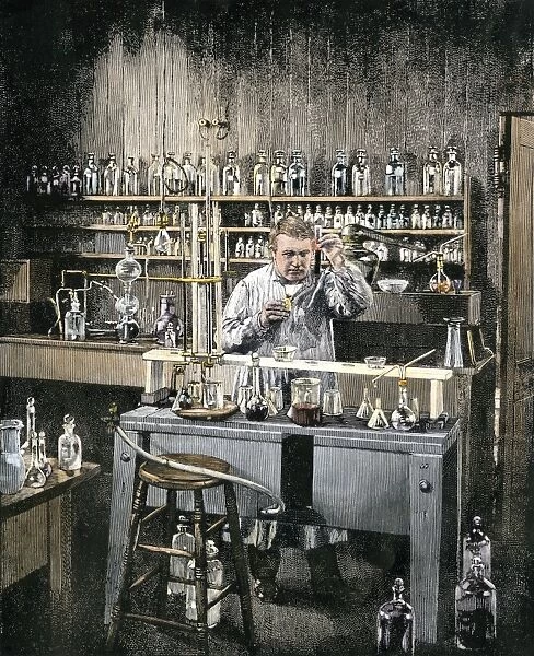 PSCI2A-00069. Thomas Edison, the ' wizard of Manlo Park, ' in his New Jersey laboratory.
