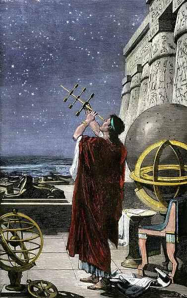 PSCI2A-00073. Greek astronomer Hipparchus mapping the stars over Alexandria