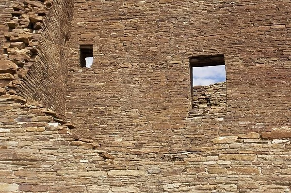 Photograph of Native American Ancient Stone Walls and Multiple Doors at the Pueblo Bonito Ruins at Chaco Culture National Historical Park Art Decor Architectural Door Photography. New Mexico 