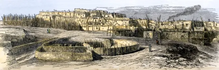 Framed Print : A Pueblo village in New Mexico, 1800s Framed Print : A Pueblo village in New Mexico, 1800s