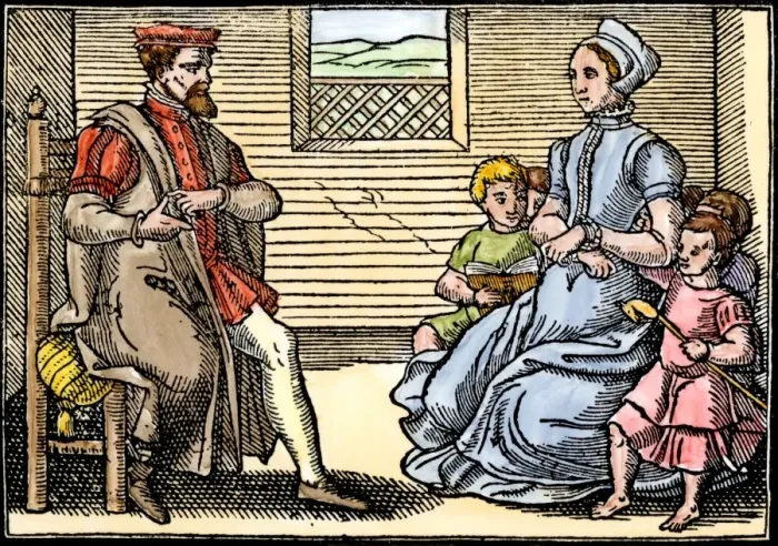 Framed Print : Puritan family in England, 1600s Framed Print : Puritan family in England, 1600s