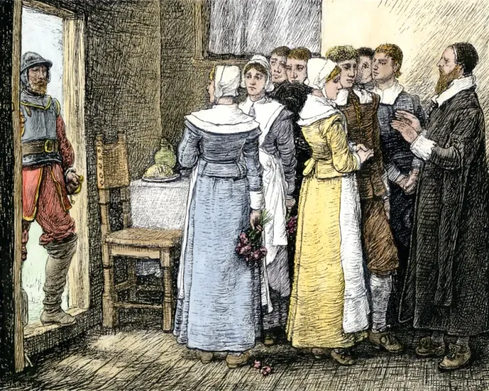 Framed Print : Puritan wedding in New England, 1600s Framed Print : Puritan wedding in New England, 1600s