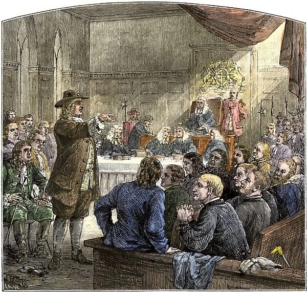 PUSA2A-00059. Trial of William Penn as a Nonconformist, England, 1600s.