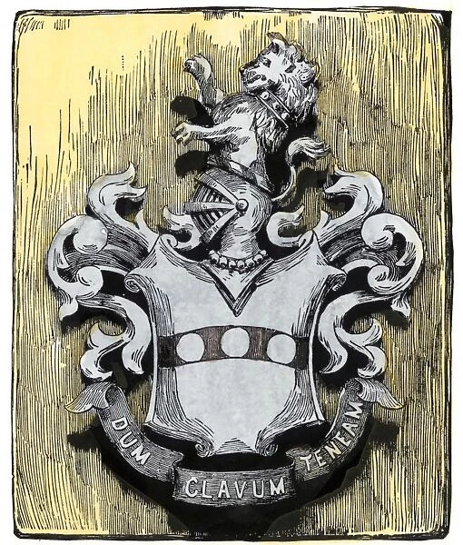 PUSA2A-00082. Penn family coat of arms.. Hand-colored woodcut of a 19th-century