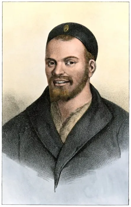 Framed Print : Rabelais. Portrait of Francois Rabelais.. Hand-colored reproduction of a portrait
