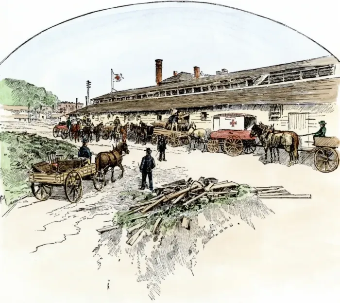 Framed Print : Red Cross assistance for victims of the Johnstown Flood, 1889 Framed Print : Red Cross assistance for victims of the Johnstown Flood, 1889