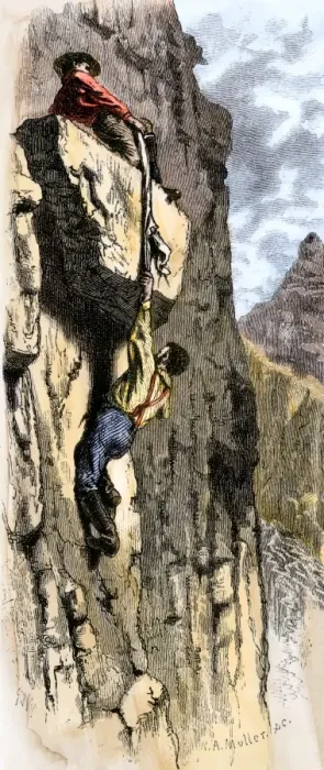 Framed Print : Rescue of John Wesley Powells Colorado River expedition by climbing out of Framed Print : Rescue of John Wesley Powells Colorado River expedition by climbing out of