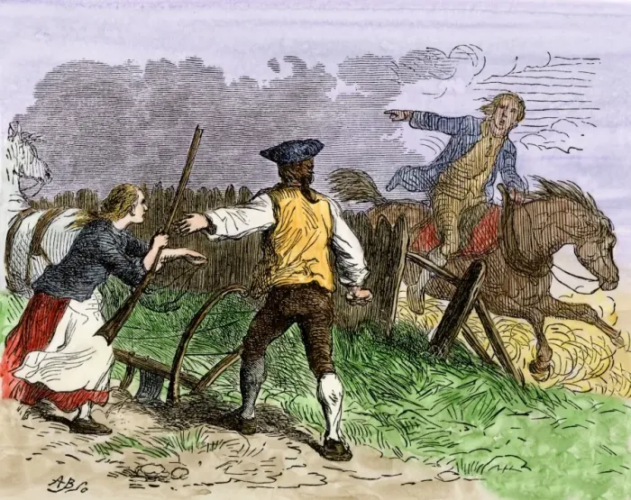 Framed Print : Rider warning Minutemen the British were marching to Lexington 1775 Framed Print : Rider warning Minutemen the British were marching to Lexington 1775