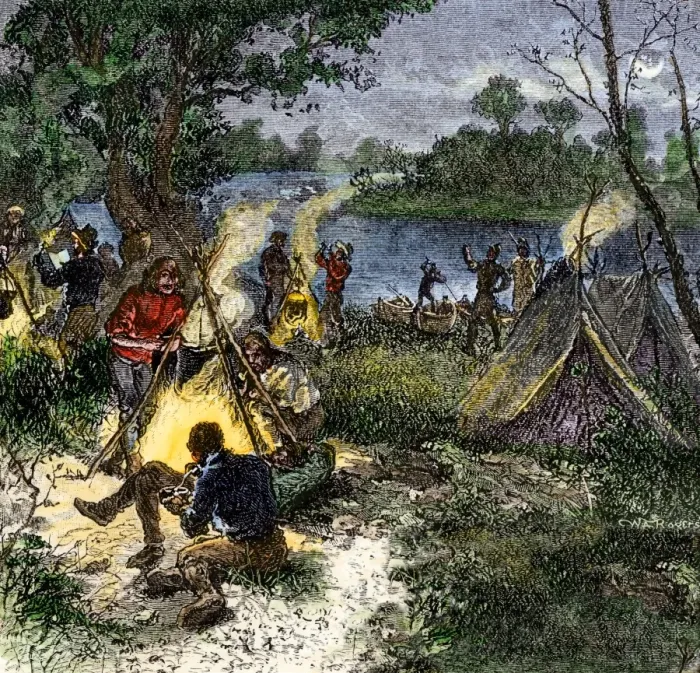 Framed Print : Riverside camp of voyageurs Framed Print : Riverside camp of voyageurs