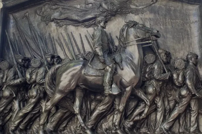 Framed Print : Robert Gould Shaw in command of black troops of the 54th Massachusetts Regiment