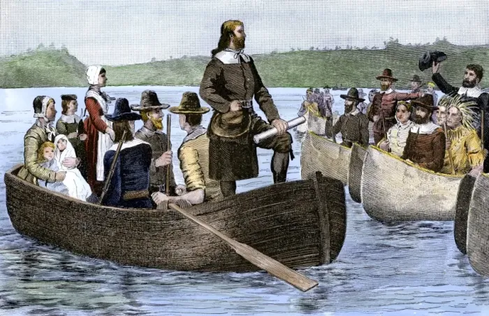 Framed Print : Roger Williams brings the colony charter to Rhode Island, 1644 Framed Print : Roger Williams brings the colony charter to Rhode Island, 1644