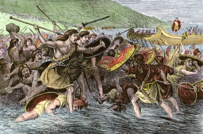 Framed Print : Roman army of Julius Caesar landing in Britain Framed Print : Roman army of Julius Caesar landing in Britain