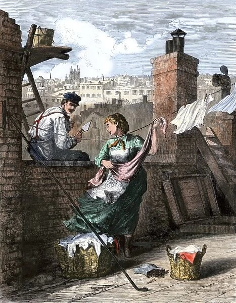 Romance on a city rooftop, 1800s