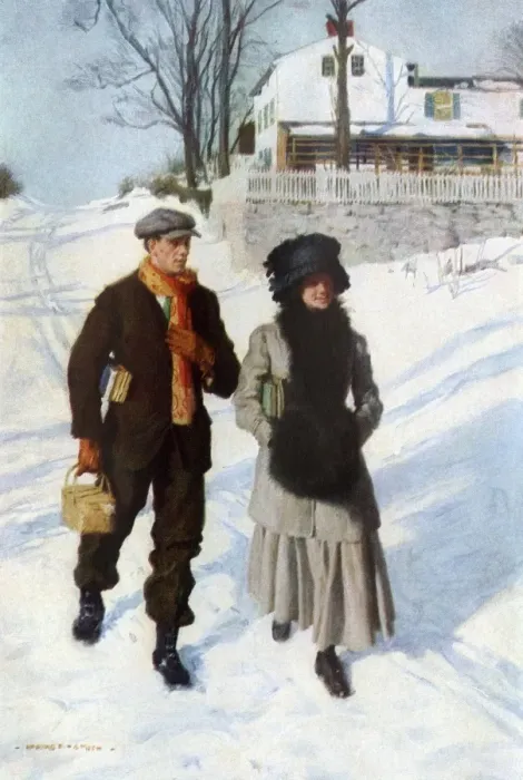 Framed Print : Romance on the way to school, circa 1900 Framed Print : Romance on the way to school, circa 1900