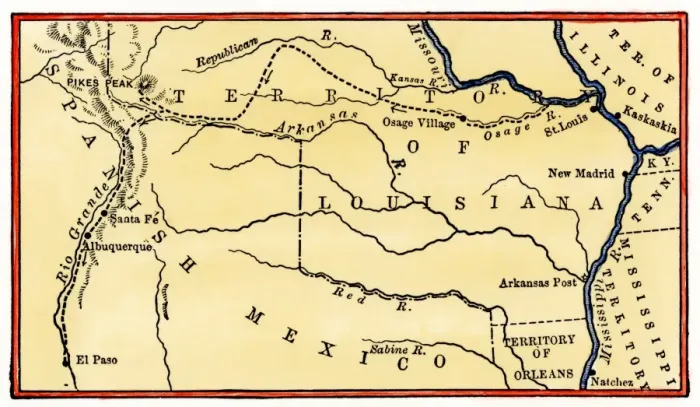 Framed Print : Route of Zebulon Pike across western territory to explore Colorado region 1805 Framed Print : Route of Zebulon Pike across western territory to explore Colorado region 1805