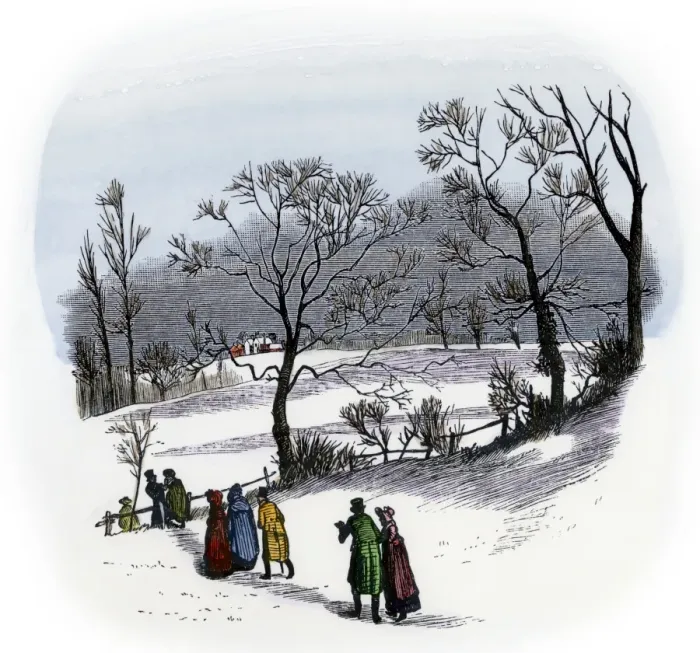 Framed Print : Rural Christmas gathering of neighbors, 1800s