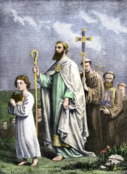 Framed Print : Saint Patrick journeying to Tara to convert the Irish Framed Print : Saint Patrick journeying to Tara to convert the Irish