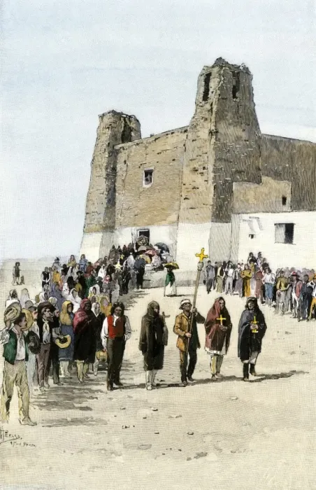 Framed Print : Saints Day procession in a Pueblo Indian village