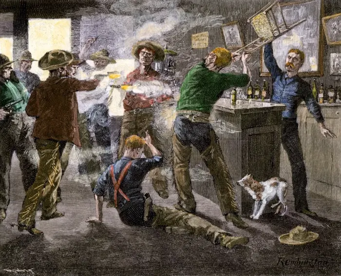 Framed Print : Saloon brawl in a cattle town, western U Framed Print : Saloon brawl in a cattle town, western U