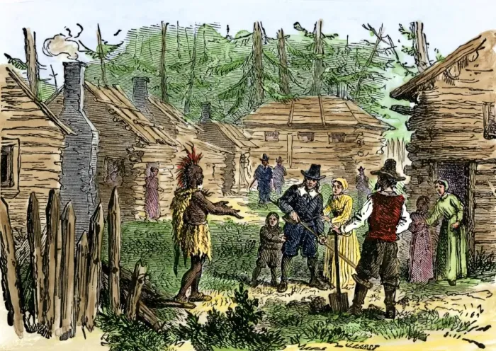 Framed Print : Samoset welcoming the Plymouth colonists Framed Print : Samoset welcoming the Plymouth colonists