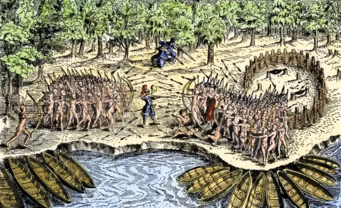 Framed Print : Samuel de Champlains defeat of the Iroquois at Lake Champlain Framed Print : Samuel de Champlains defeat of the Iroquois at Lake Champlain