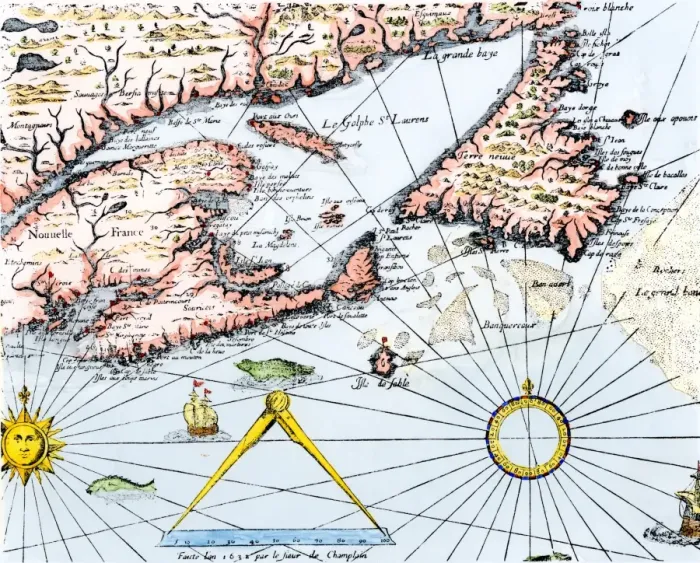 Framed Print : Samuel de Champlains map of the Gaspee and Gulf of the Saint Lawrence River