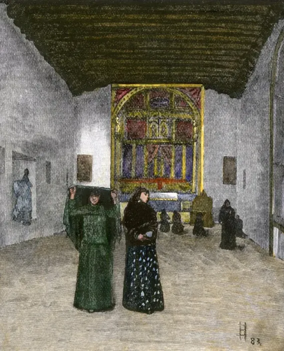 Framed Print : San Miguel Mission in the 1800s, Santa Fe, New Mexico
