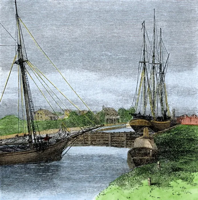Framed Print : Sault Sainte Marie Canal, US  /  Canada border, 1880s